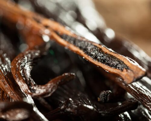 Close-up of vanilla bean pods.